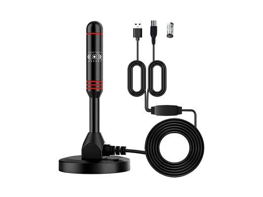 Antena de TV Digital CONTROL EXPERT Negra con Amplificador Inteligente y Cable Coaxial 5 Metros HDTV 1080P 4K para Interior
