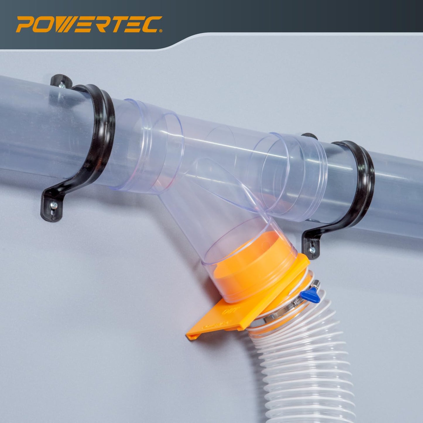 Red de Accesorios de Recogida de Polvo POWERTEC de 4 Pulgadas con Empalme de Manguera y Conector para Hombre