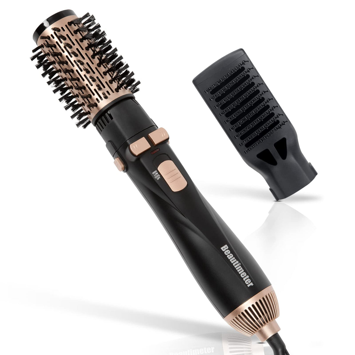 Kit de Cepillo Giratorio BEAUTIMETER Negro y Dorado con Aire Caliente Iónico 3 en 1