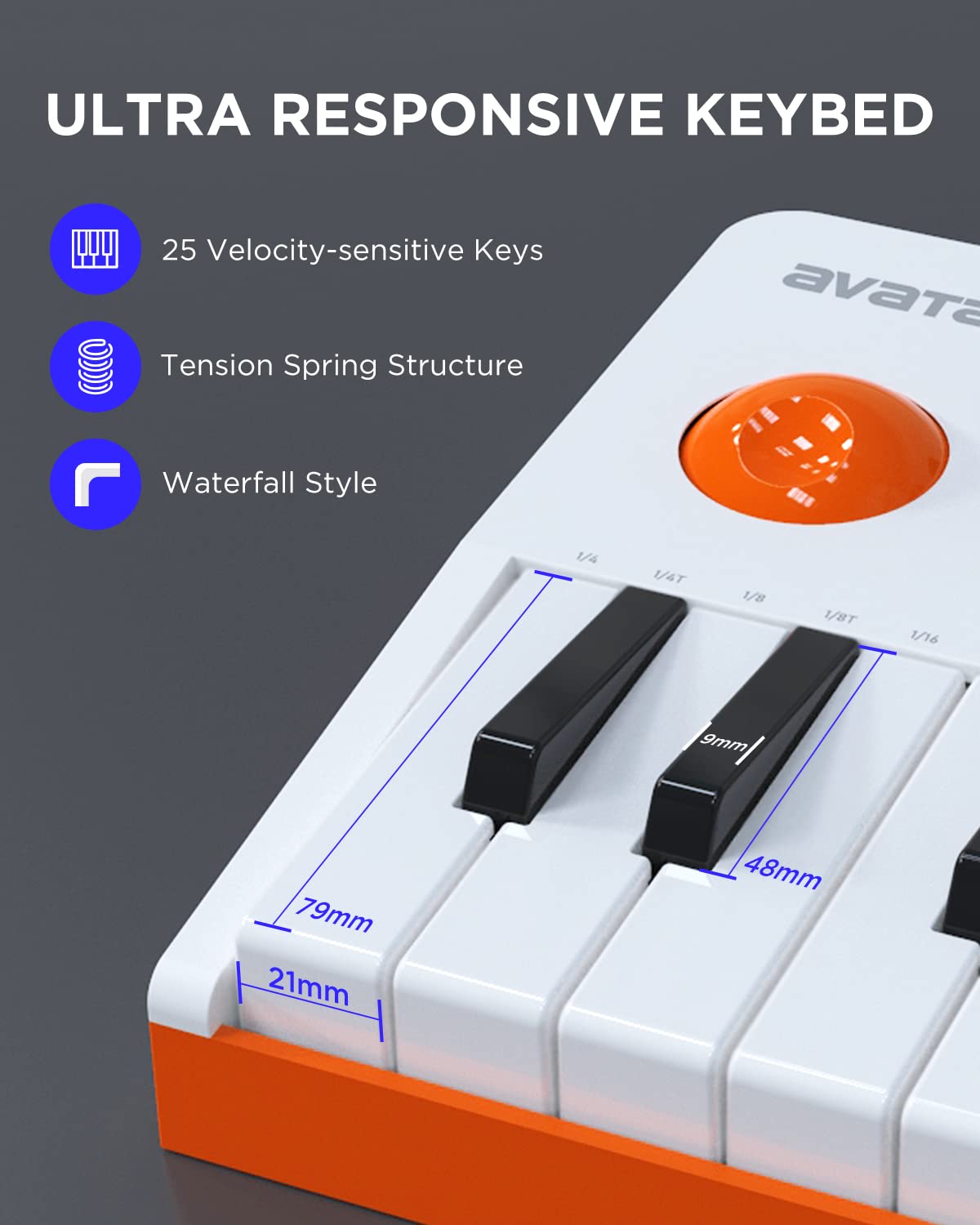 HXW EMK-25 - Teclado MIDI Bluetooth con 25 teclas, 9 almohadillas para orejas de ritmo retroiluminadas, visualización OLED, 8 perillas, software de producción musical incluido