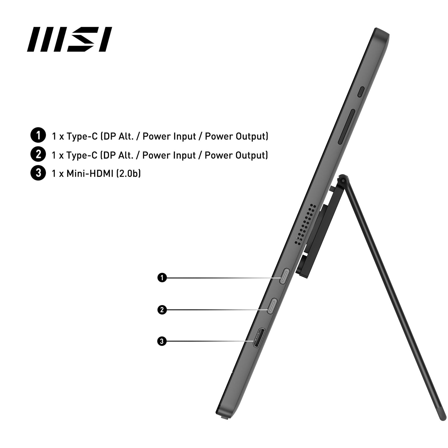 MSI Pro MP161 E2 Monitor portátil, 15.6 pulgadas FHD IPS 1080p, USB tipo C, Mini-HDMI, altavoces integrados, perfecto para PC, Mac, PS5, PS4, Xbox, móvil, gris metal