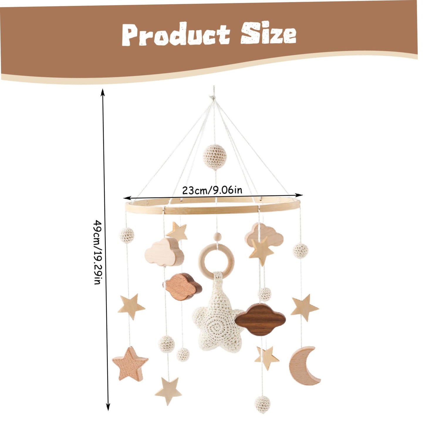 Móvil de Cuna de Madera con Estrellas y Nubes para Bebés para Niñas y Niños