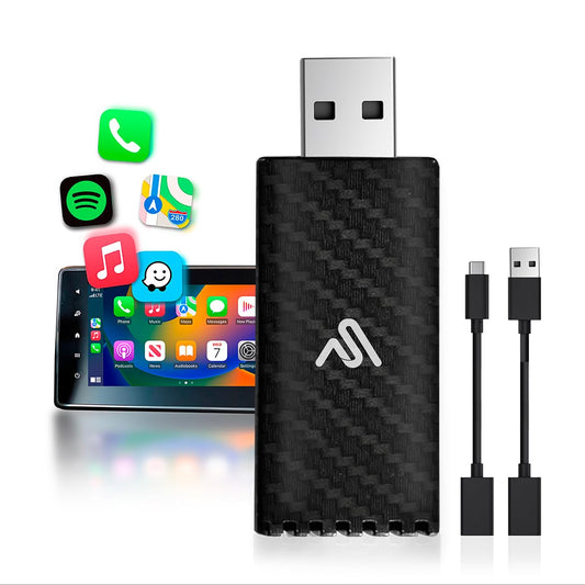 AutoSky Wireless CarPlay Adapter 2023 Pro Edition - Fastest and Most Compact- AutoSky - Factory Wired CarPlay Cars – USB-A and USB-C Cables – Wired CarPlay Required