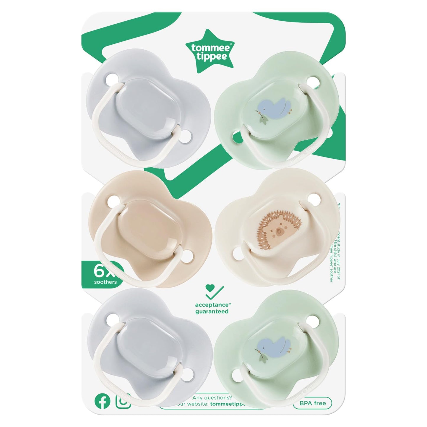 Chupete Tommee Tippee Azul Verde Bolsa Simétrica sin BPA 0-6 Meses Paquete de 6