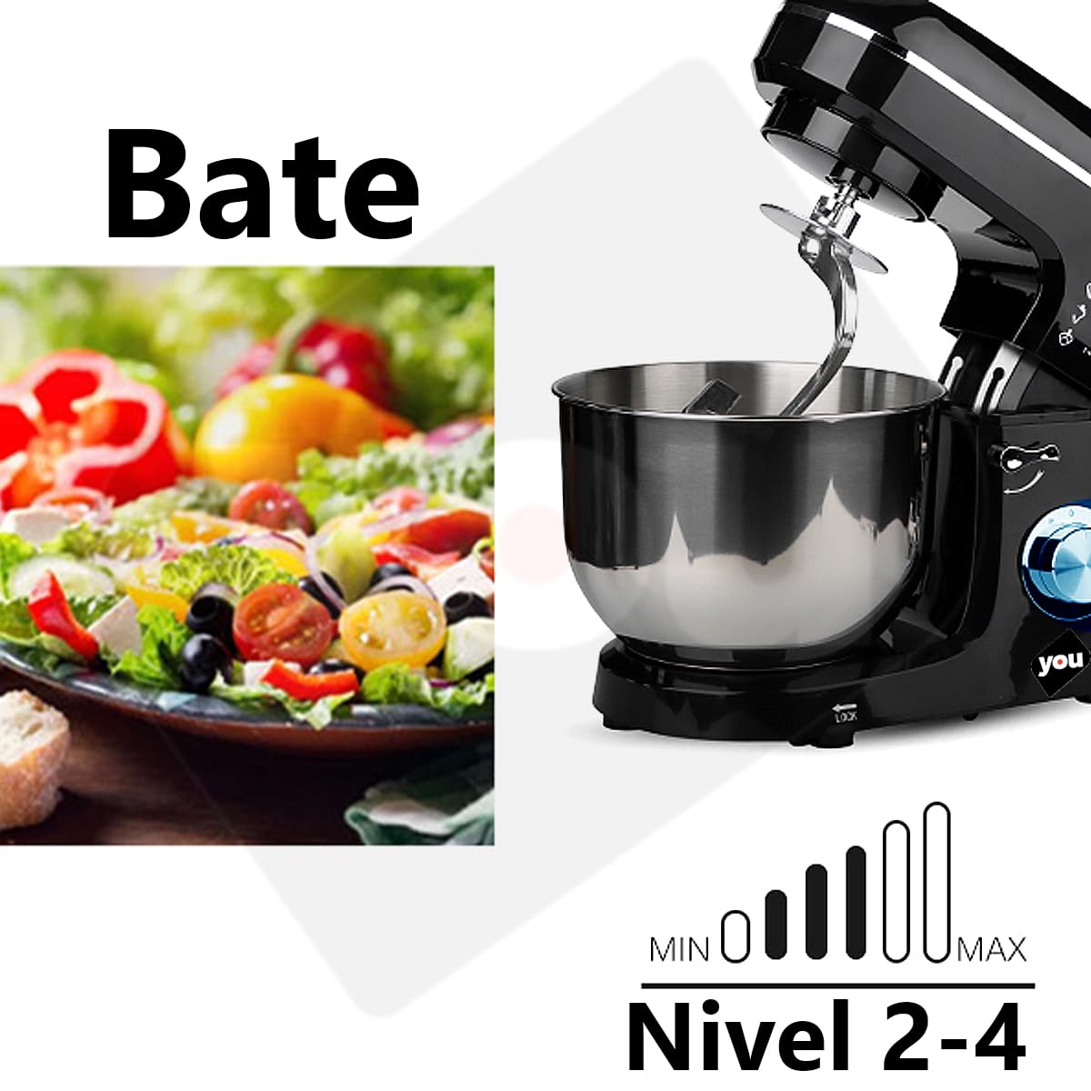 Batidora de Pedestal Profesional Planetaria Uso Rudo 6 Velocidades de 1100 Watts Tazón de 5.8 Litros, Cabeza Inclinable con Accesorios Repostería y Panadería en el Hogar