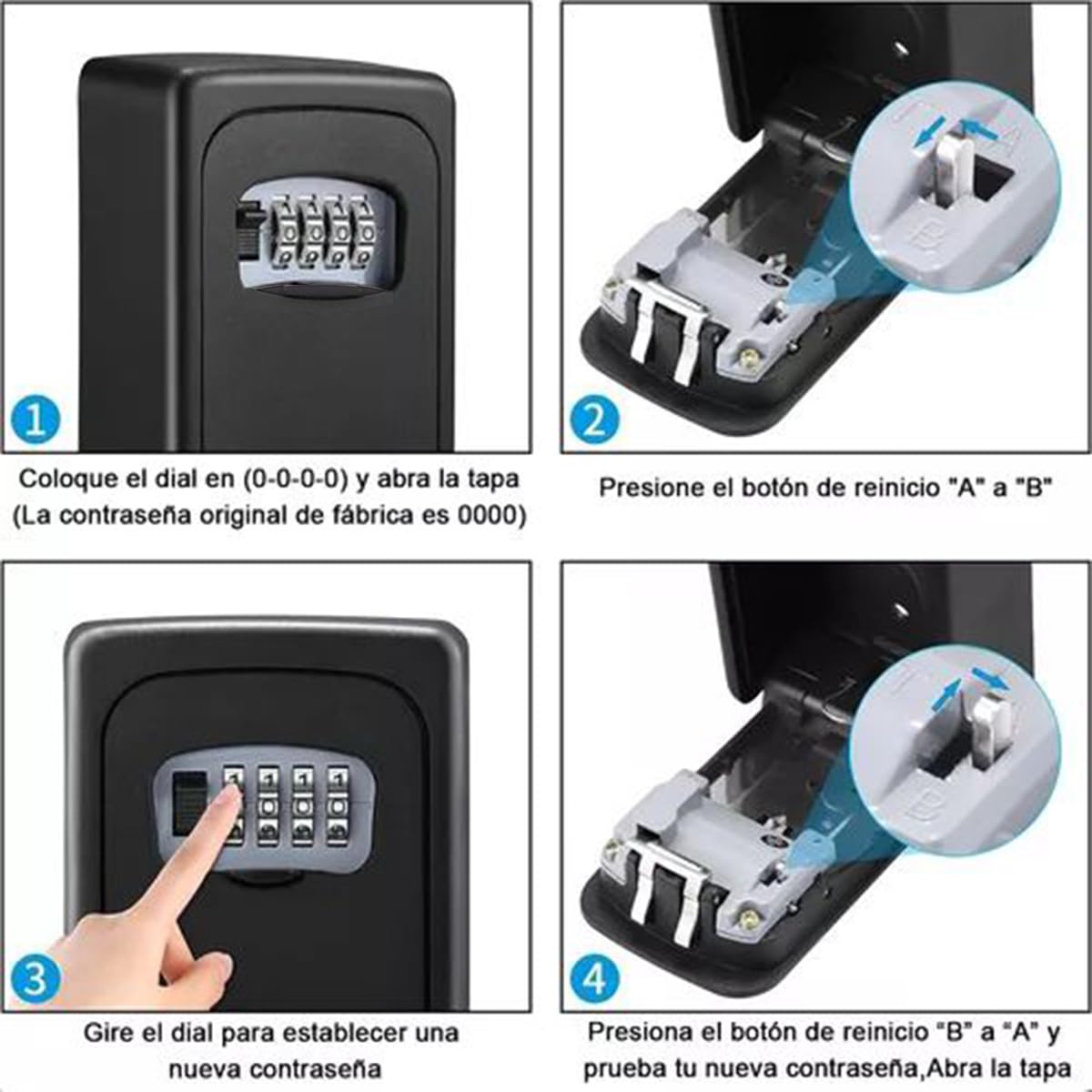 Caja de Seguridad para Llaves, Montaje en Pared, Resistente al Agua y Golpes, con Combinación de 4 Dígitos, Ideal para Uso Exterior e Interior, Protección para Hogar, Garaje y Oficina (Negro)