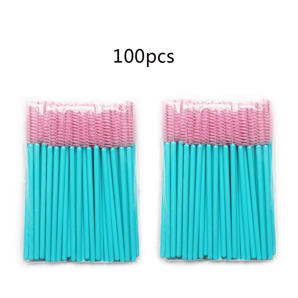 100 brochas desechables para extensiones de pestañas, herramienta aplicadora de maquillaje, azul/rosa