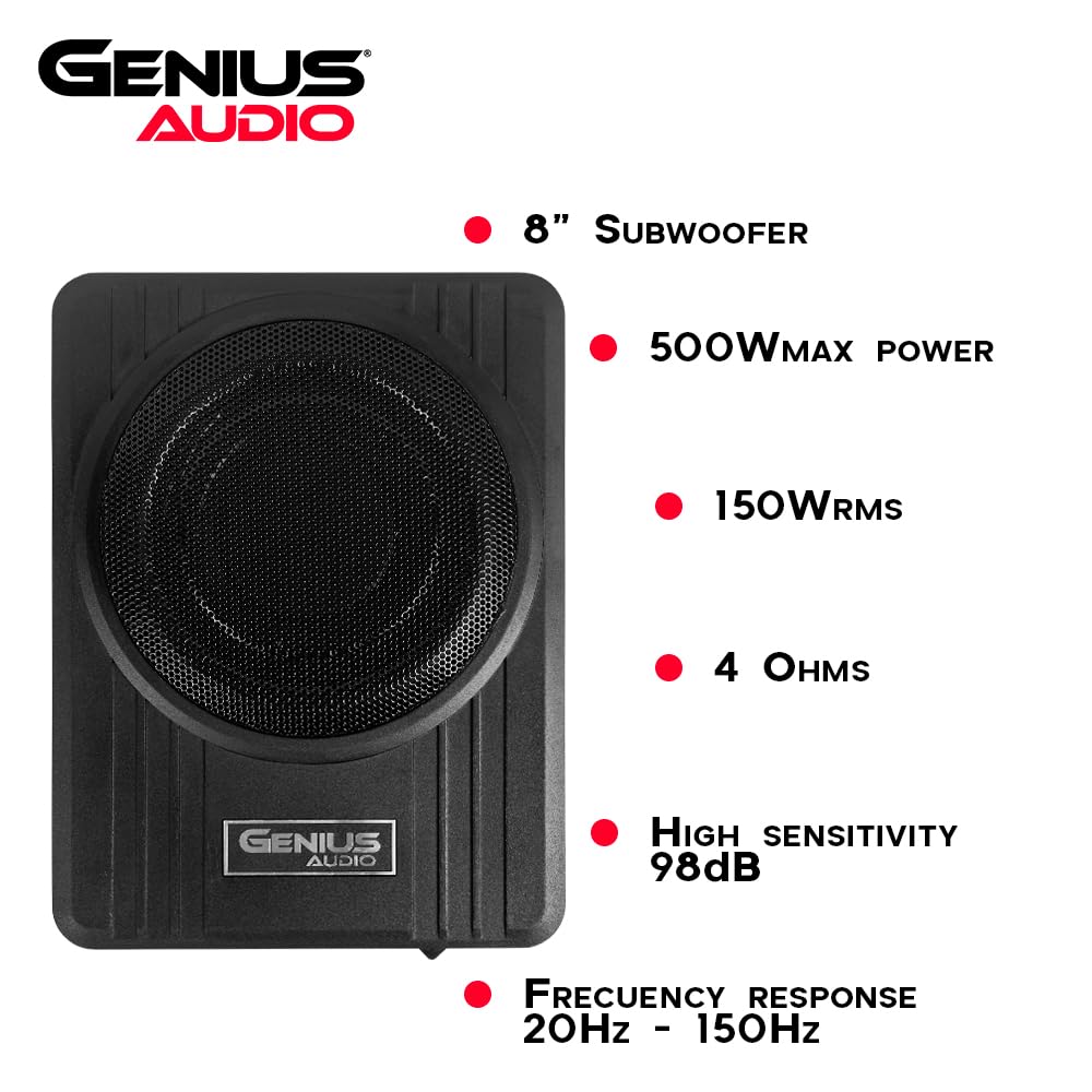 Genius Bocina Plana Tipo subwoofer Amplificado G-WA038 para Debajo de Asiento de Carro/Woofer Activo Compacto