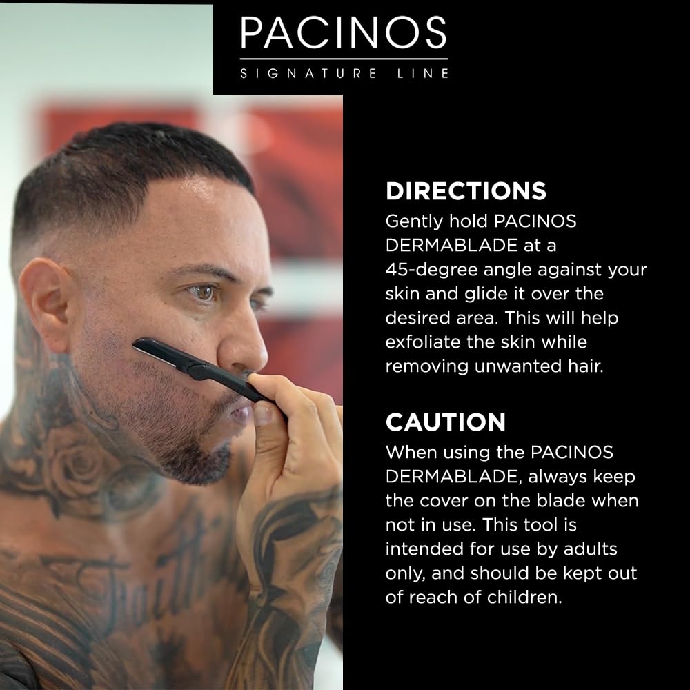 Pacinos Derma Blades Para Hombres: Navaja De Precisión Para El Cuidado De La Barba, Exfoliante Y Con Hojas 100% De Acero Inoxidable.