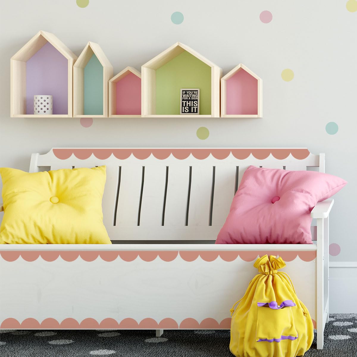 Pegatina de pared con borde festoneado, borde de puerta festoneado, borde de festoneado, borde festoneado para guardería, recámara de niños, sala de estar, hogar, decoración de pared escandinava