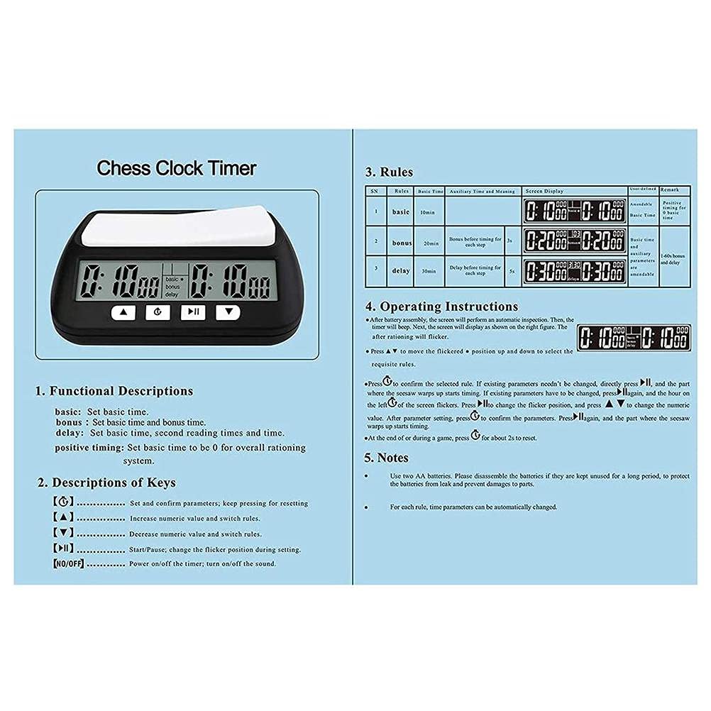 HUSHUI Temporizador de Relojes de Ajedrez, Reloj de Ajedrez Digital con Alarma y Función de Cuenta Regresiva, Negro
