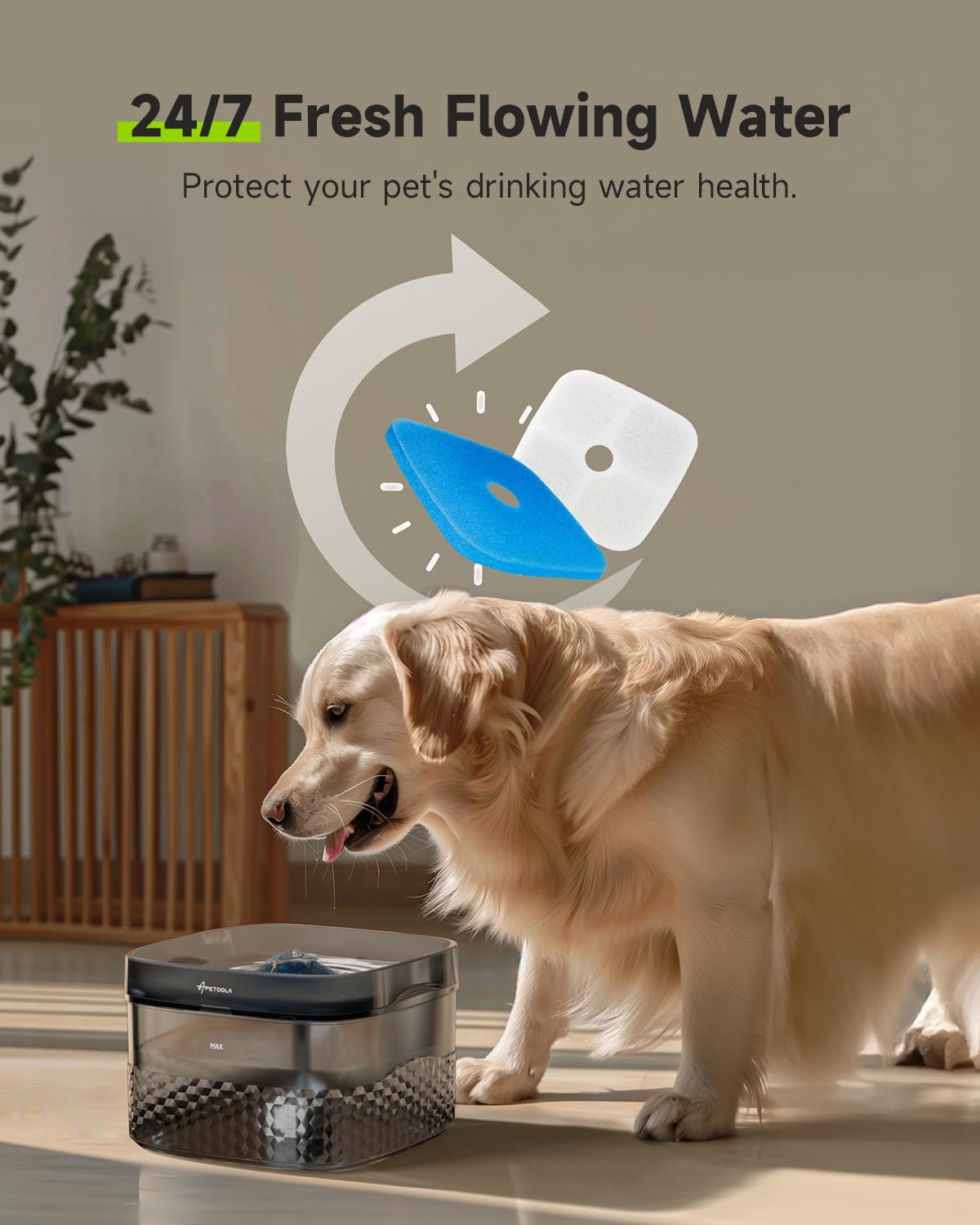 Filtro de Fuente de Agua para Perro APD APETDOLA 9 L 5 Capas, Repuesto de 8 Filtros y Esponjas Prefiltrantes