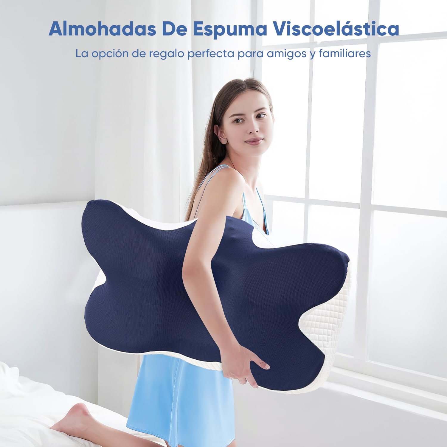 Hisemy Almohada Cervical,Almohada Ortopedica con Núcleo De Almohada De Espuma Viscoelástica, para Aliviar el Dolor De Cuello, Hombros, Almohada Antiarrugas para Dormir de Lado, de Frente y Espalda