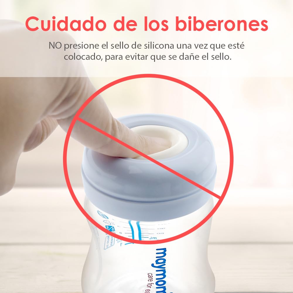 Maymom Tapas de Rosca también conocidas como Tapas de Viaje con Disco de Sellado Reescribible Compatibles con Biberón Avent y Biberones Maymom de Boca Ancha; la tapa reemplaza el anillo de sellado y el disco de sellado del biberón Avent Natural, 6 pzas. (
