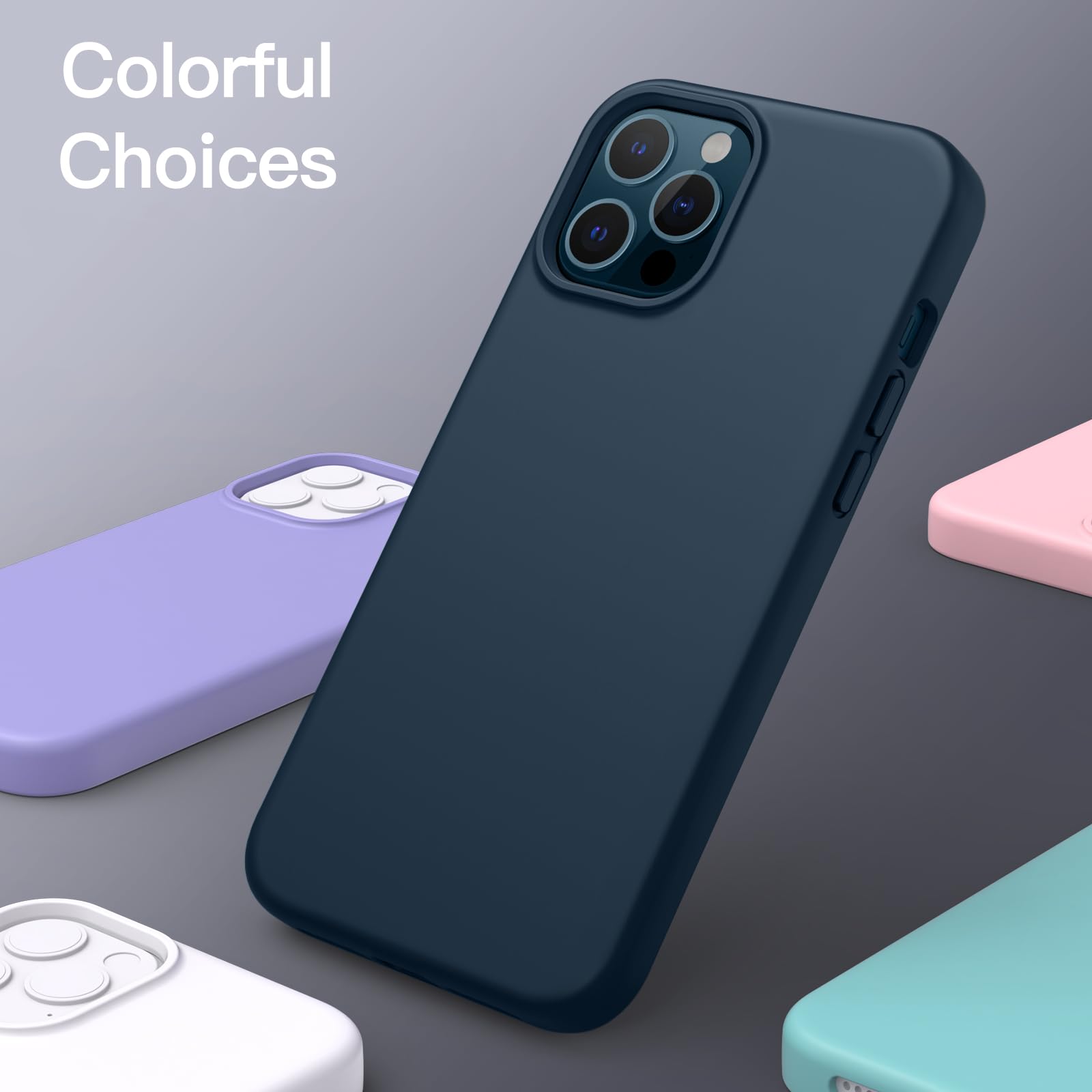 JETech Funda Silicona para iPhone 12 Pro MAX 6.7 Pulgadas, Protectora de Cuerpo Completo con Tacto Suave y Sedoso, Antigolpes Carcasa con Forro de Microfibra (Marino)