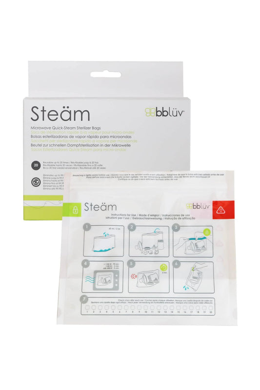 bblüv Steäm - Limpiador de biberones de microondas por vapor, 120 usos por paquete, reutilizable, sin BPA, limpiador de biberones, rápido y fácil