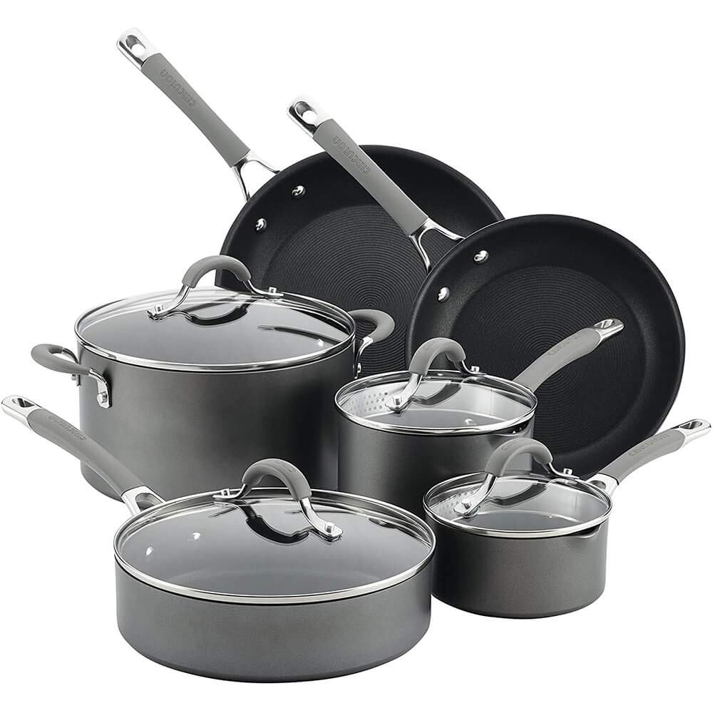 Circulon 84564 Elementum Juego de utensilios de cocina antiadherentes anodizados duros, 10 piezas, color gris