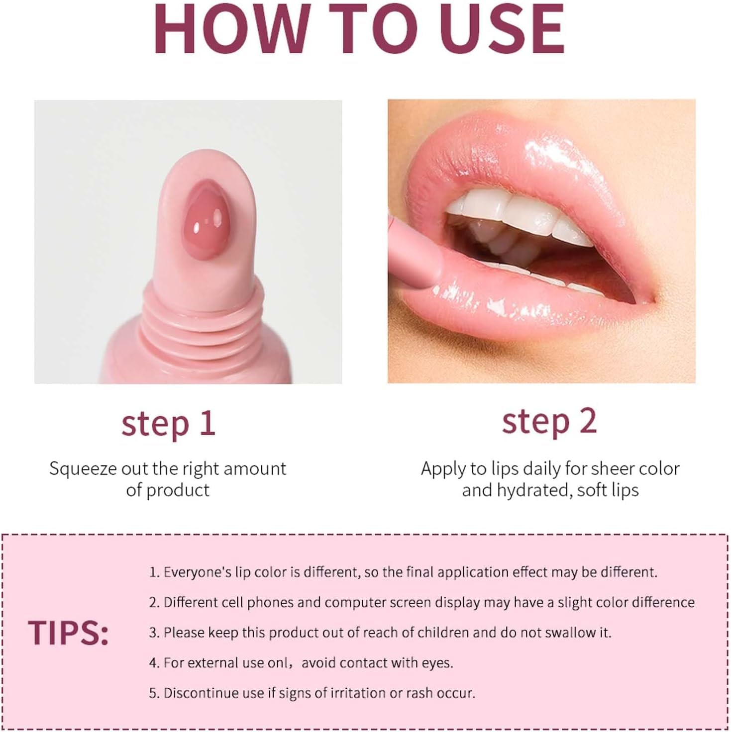 Lip Jam Brillo de Labios Hidratante Labial Voluminizador Bálsamo Labial de Larga Duración Tinte Labial Transparente Hidratante con Péptidos para Mujeres y Niñas, Labios No Pegajosos (4#)