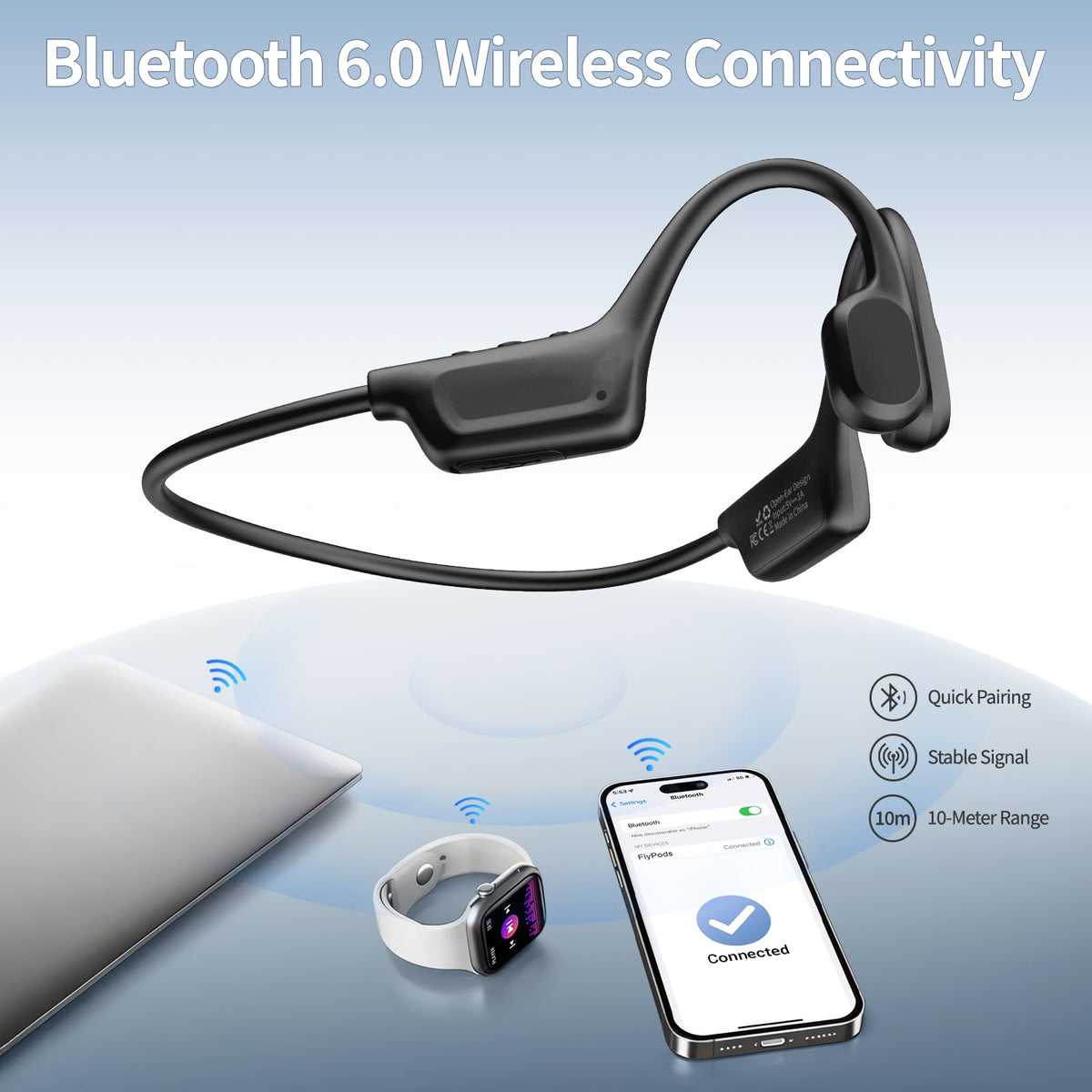 Auriculares de Conducción Ósea LazyGoose Negro Bluetooth 6.0 Impermeables IPX7 con Micrófono para Correr y Ciclismo