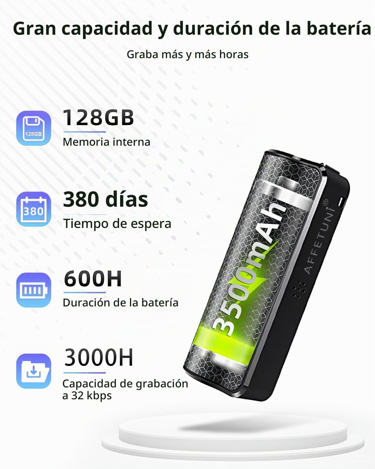 Grabadora de Voz Digital con Reducción de Ruido AI 128 G