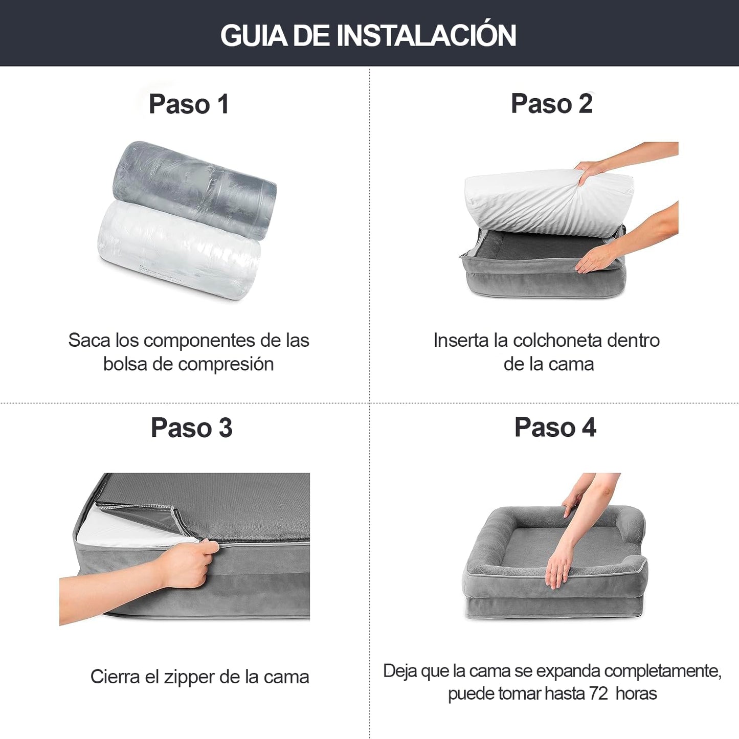 Cama para Perro OGAGU Gris Extra Grande Transpirable e Impermeable con Soporte para Cabeza y Funda Lavable Antideslizante