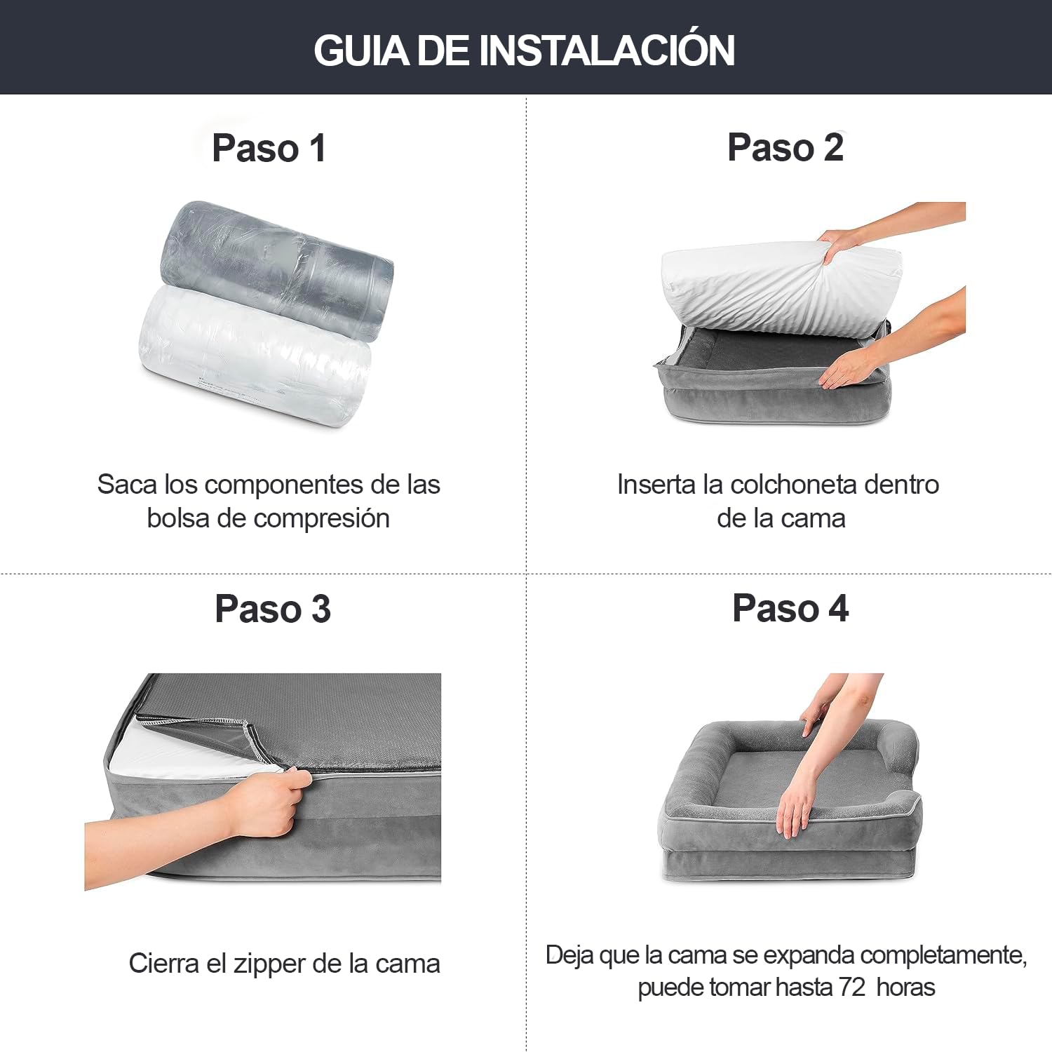 Cama para Perro OGAGU Gris Extra Grande Transpirable e Impermeable con Soporte para Cabeza y Funda Lavable Antideslizante
