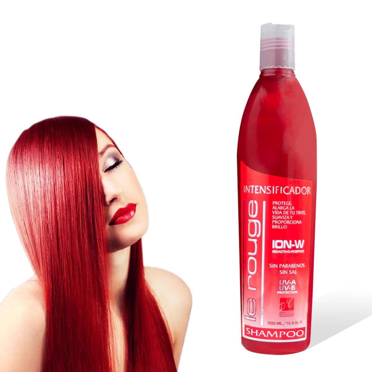 D'Conde Shampoo Matizador Intensificador Rojo Le Rouge sin Sales ni Parabenos, Cuidado y Limpieza del Cabello Teñido, Prolonga la Duración del Tinte, da más Color y Brillo a los Tintes Pelirrojos 500ml.