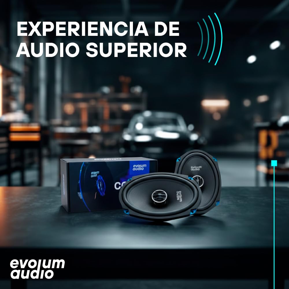 Evolum Audio - Kit Bocinas 2 Vías - Sonido Claro y Potente - Potencia RMS de 150 W - Gran Volumen y Claridad sin Distorsión - Fácil Instalación & Amplia Compatibilidad - Modelo Coaxial (6x9 in)