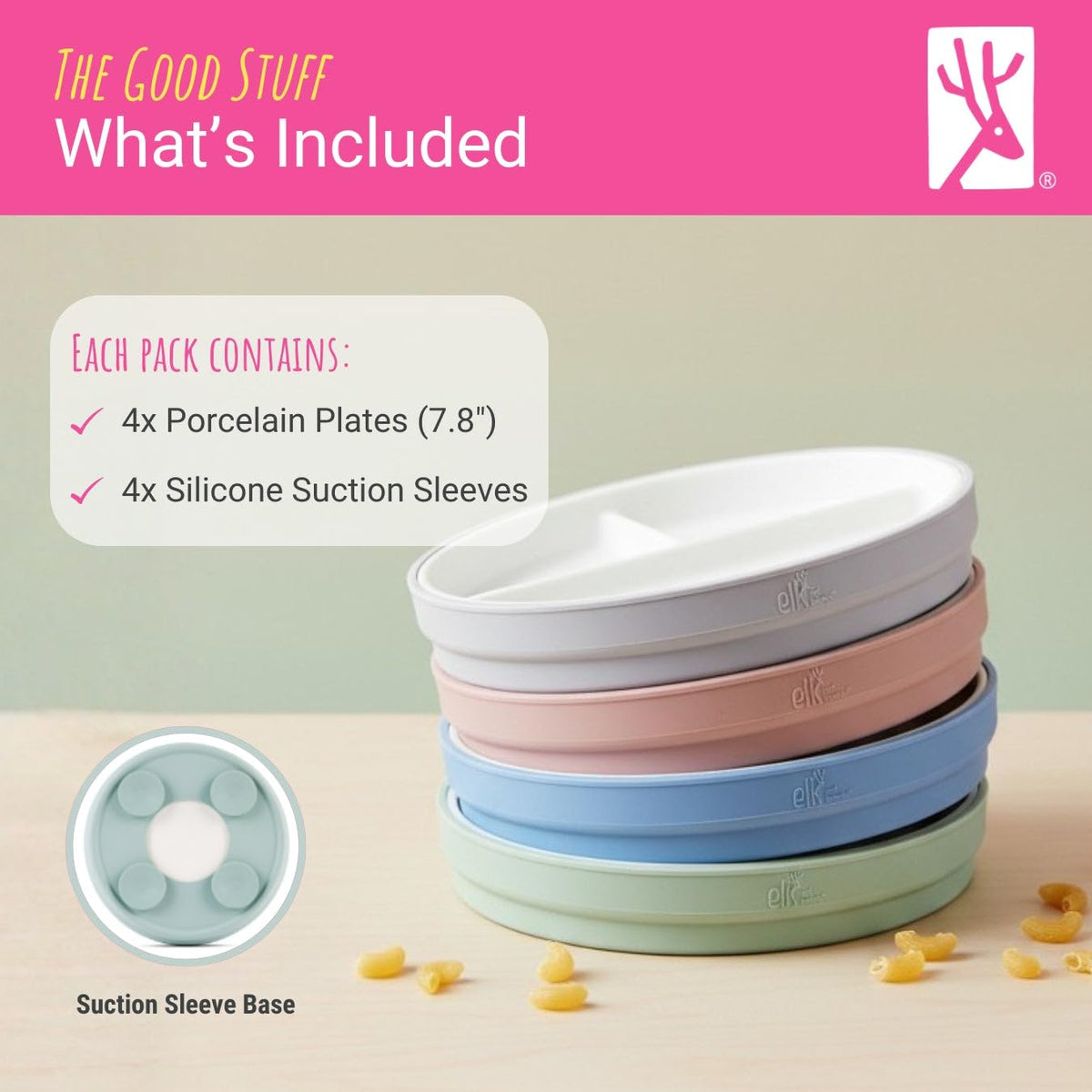 Elk and Friends - Platos divididos de porcelana para niños y niños pequeños