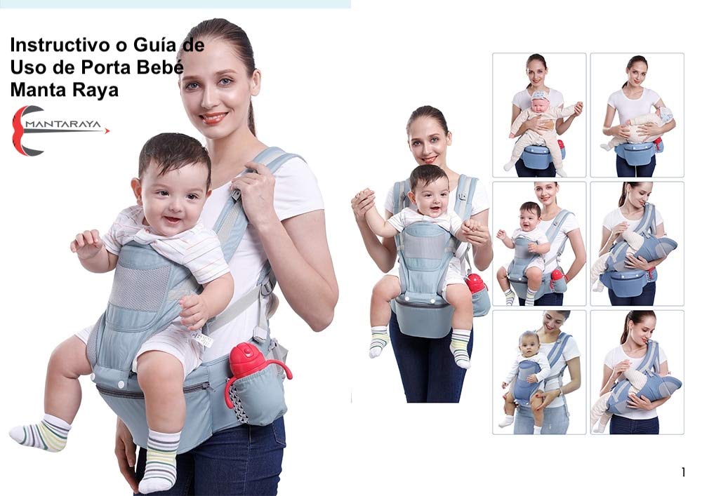 Manta Raya Porta Bebés Cangurera con Cinturon porta objetos Removible Súper Versátil (Negro)