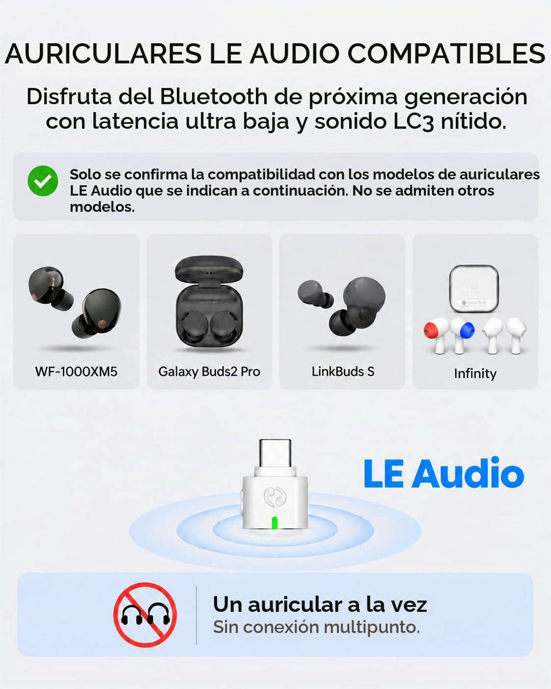 Adaptador USB-C Bluetooth 5.4 Avantalk C82 QualComm Negro Sonido Premium para PS5, PC & Mac