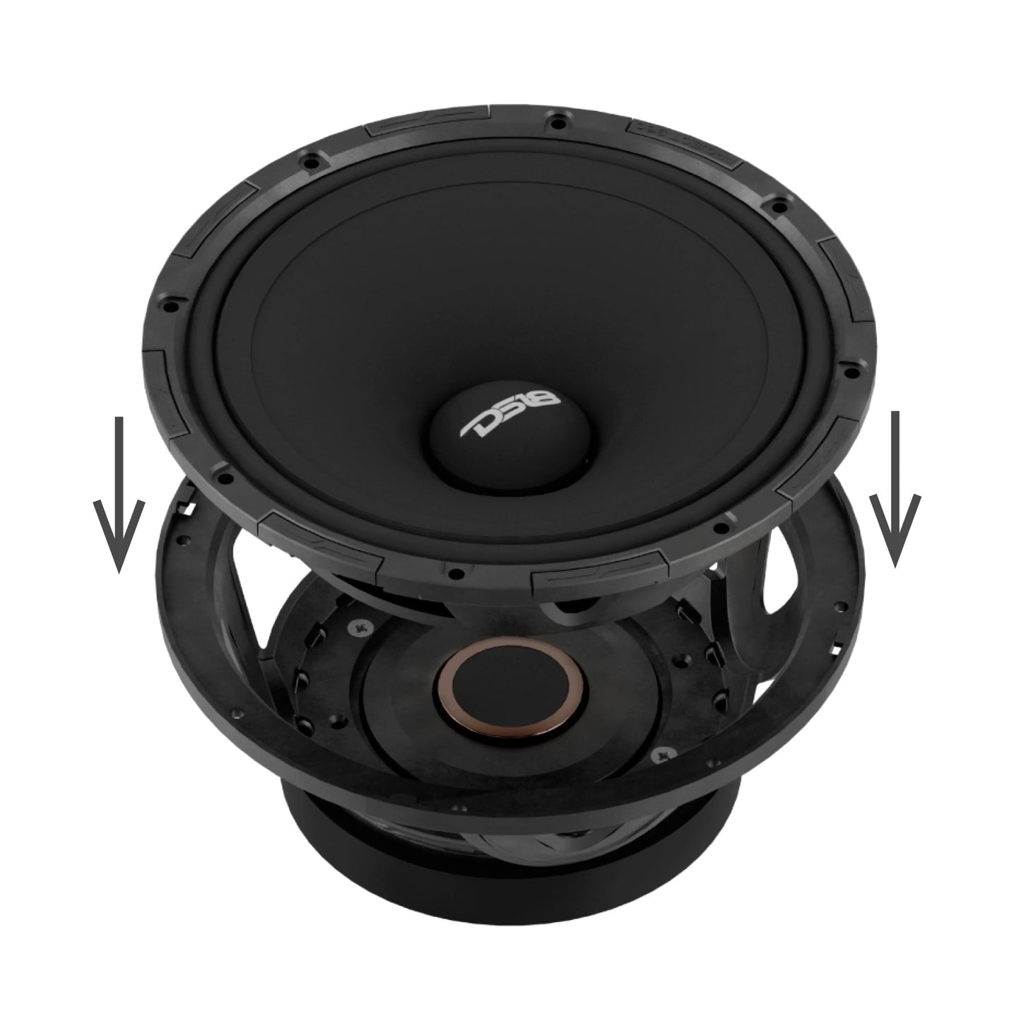 DS18 PROJECT360 Altavoz medio alto de alta sensibilidad de 8 pulgadas - 300 W RMS 4 ohmios - Diseño giratorio de Recone para una reparación rápida