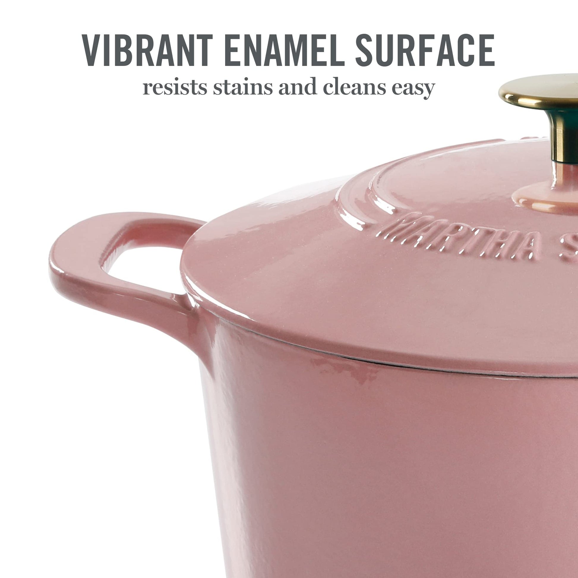 MARTHA STEWART Gatwick - Olla para horno holandesa de hierro fundido esmaltado de 7 cuartos con tapa, color rosa