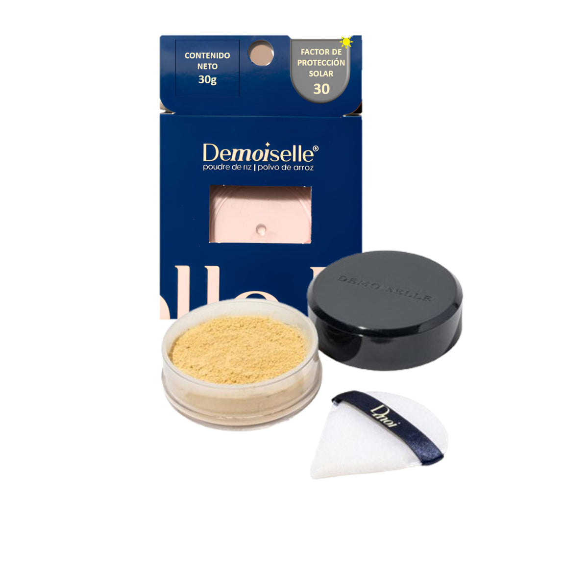 Demoiselle Polvo de Arroz Facial Suelto Traslúcido Ocre Perlescente con FPS 30 | Acabado Mate | Control de Brillo y Grasa | 30 g