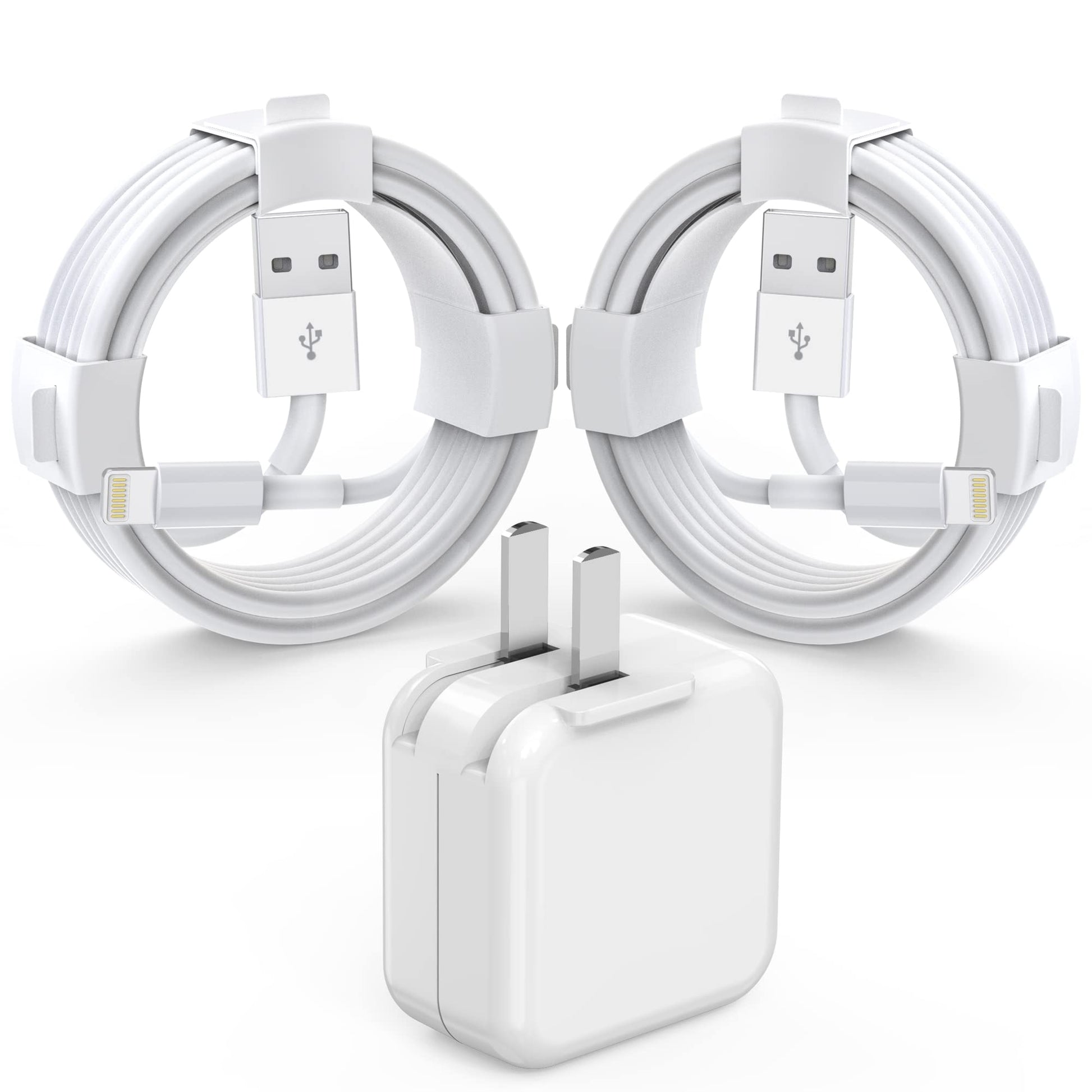 IOSYS Cargador para iPad/iPhone, Bloque de carga rápida con 2 cables USB a Lightning de 6.6 pies, 12 W, Plegable, Certificado MFi, Compatible con iPad Pro, Air, Mini, iPhone y más