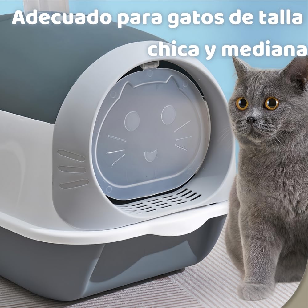 Caja de Arena para Gatos BAIWOLF Gris con Capucha y Antisalpicaduras