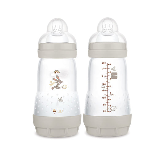 MAM Easy Start - Biberón anticólico de 9 onzas, flujo medio, botella de pezón de silicona similar a la lactancia materna, reduce los cólicos, gas y reflujo, fácil de limpiar, sin BPA, biberones
