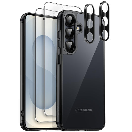 JETech 5 en 1 Funda para Samsung Galaxy S25+ / S25 Plus 5G con 2 Protector Pantalla Mica Cristal Vidrio Templado y 2 Protector Lente Cámara, Carcasa Anti-Amarillo Antigolpes (Negro)