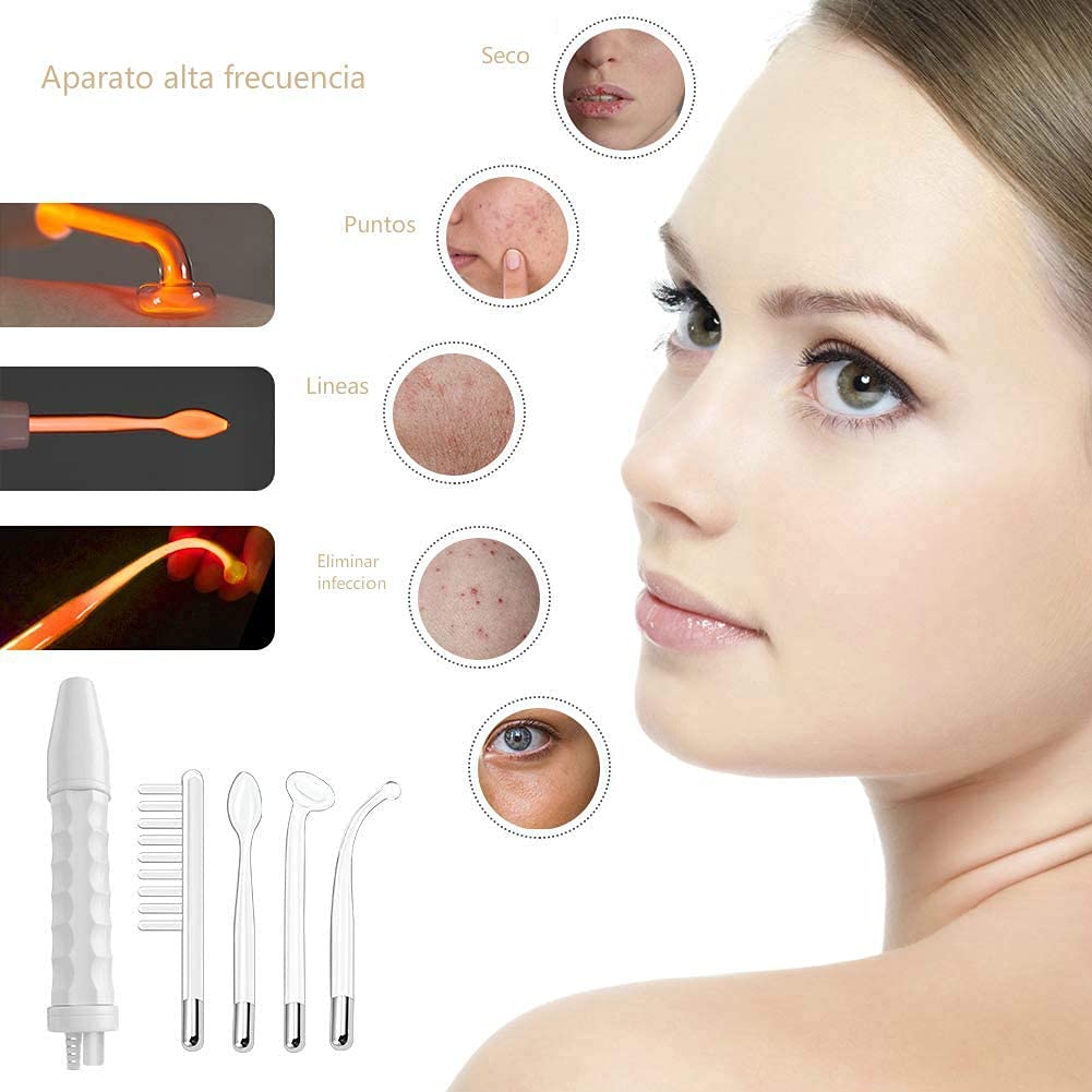Máquinas Faciales, Dispositivo Facial, Varita de Mano para Protección de la piel con 4 Varillas, Reduce las Arrugas Y Círculos Oscuros, Estiramiento de la Piel, Levantador de Piel Facial (Blanco)
