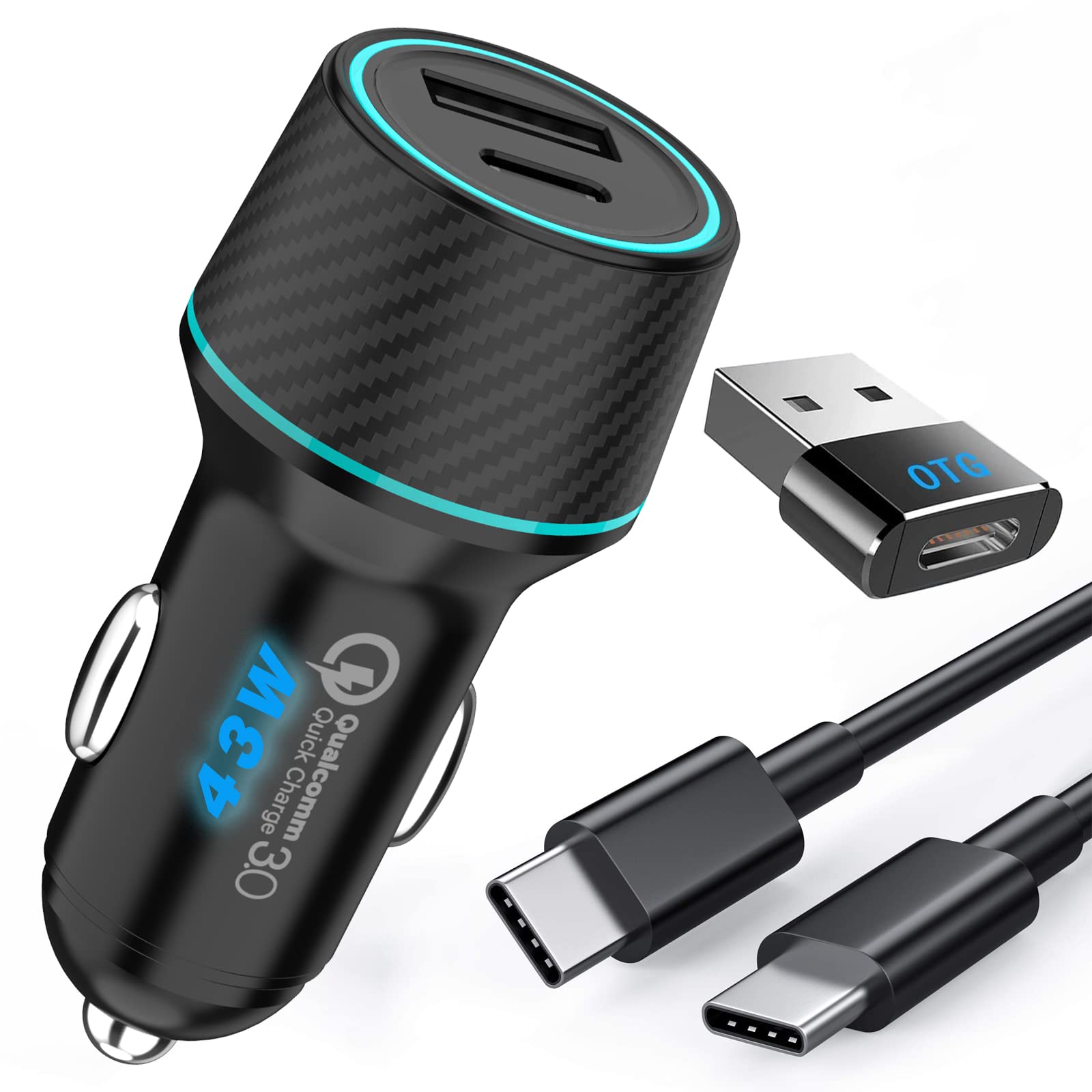 Cargador para Auto 48W, Cargador de Coche USB C, 30W USB C y QC 3.0 de 18W Cargador USB para Encendedor de Cigarrillos para iPhone 12/SE/11/11 Pro/XR/X/XS, iPad, Samsung Galaxy S20 S10, Xiaomi, Huawei