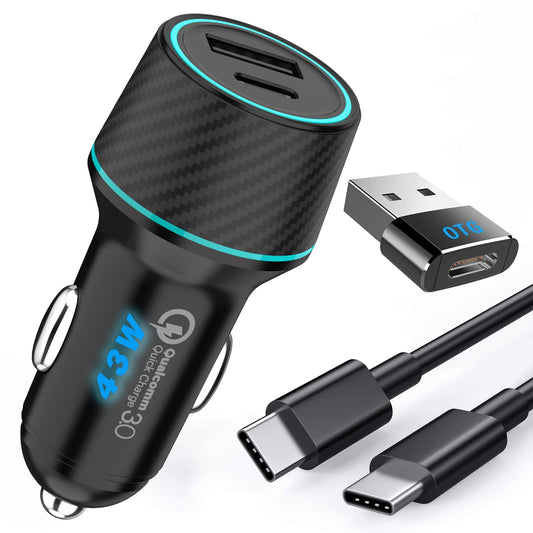 Cargador para Auto 48W, Cargador de Coche USB C, 30W USB C y QC 3.0 de 18W Cargador USB para Encendedor de Cigarrillos para iPhone 12/SE/11/11 Pro/XR/X/XS, iPad, Samsung Galaxy S20 S10, Xiaomi, Huawei