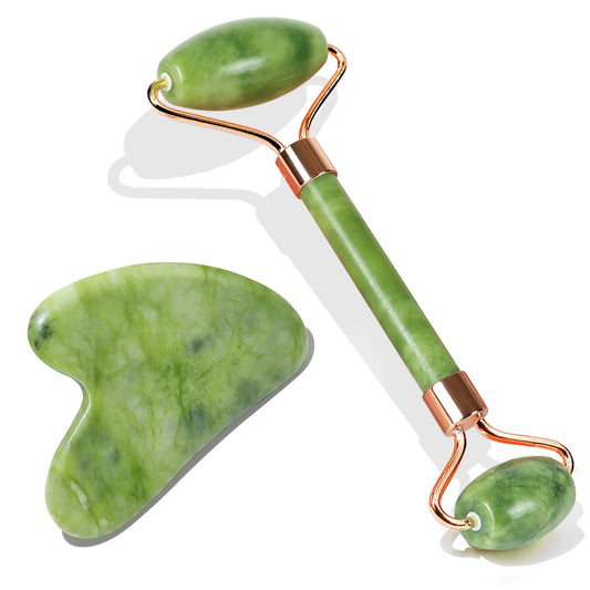 Gua Sha & Jade Roller Set Facial Beauty Tools, BAIMEI Face Roller and Guasha Facial Tool for Face, Neck and Eye Treatment Facial Roller for Skin Care Routine