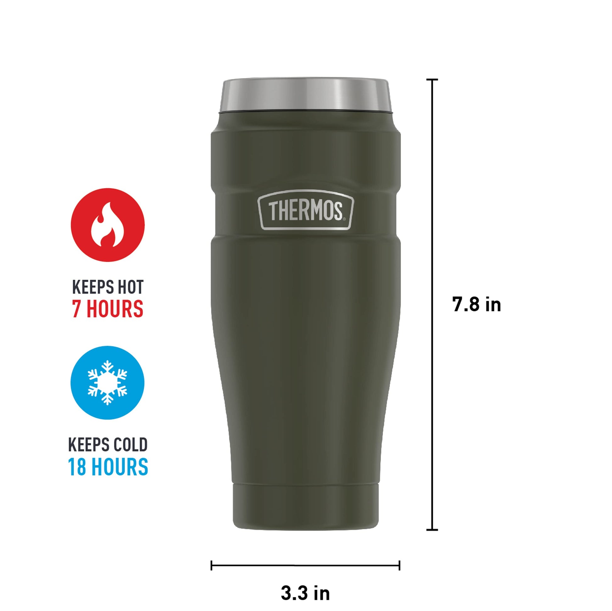 Vaso de Viaje Thermos King Acero Inoxidable 16 Onzas Verde Army