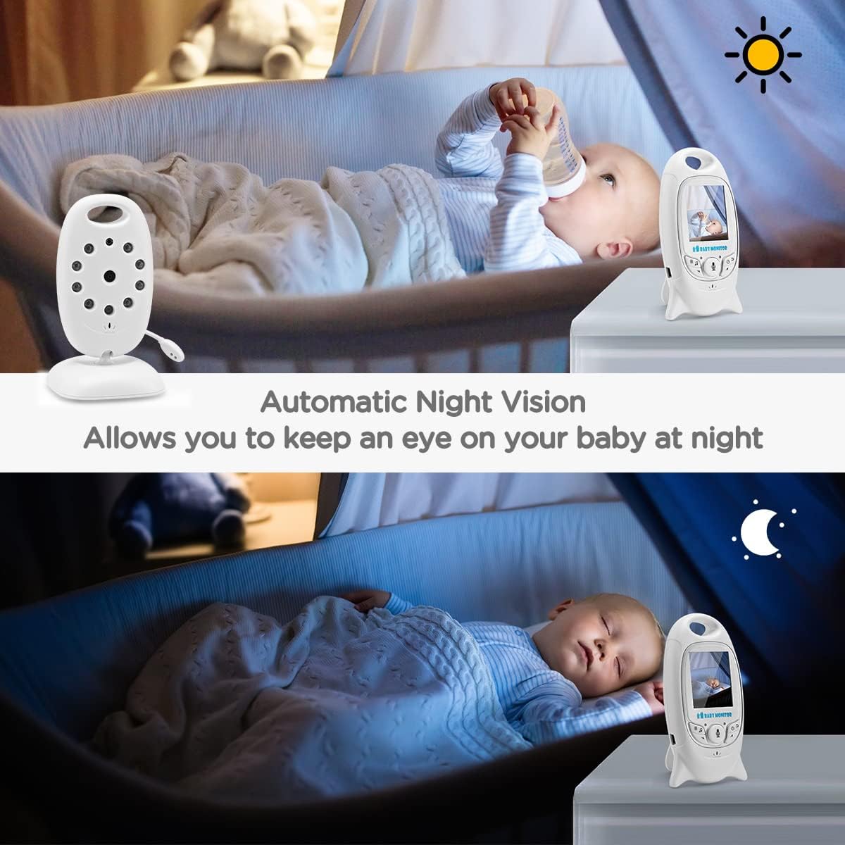 Monitor de Bebé TKMARS Blanco con Cámara y Audio sin WiFi para Nuevas Mamás