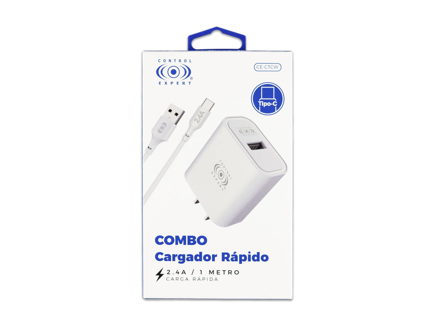 CONTROL EXPERT Combo Cargador Carga Rapida USB a Tipo C 2.4 A Cable 1 Metro (Blanco)