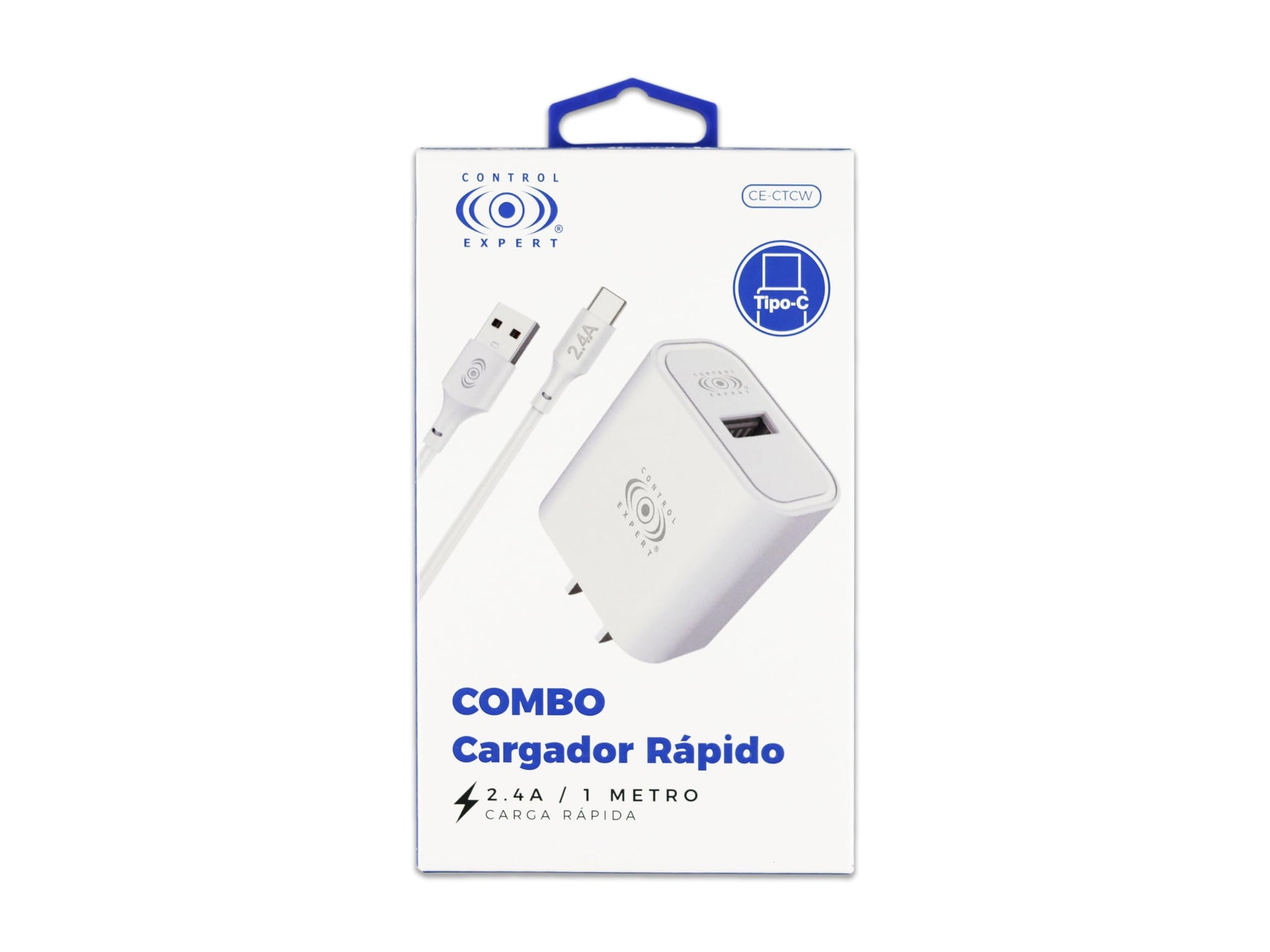 CONTROL EXPERT Combo Cargador Carga Rapida USB a Tipo C 2.4 A Cable 1 Metro (Blanco)