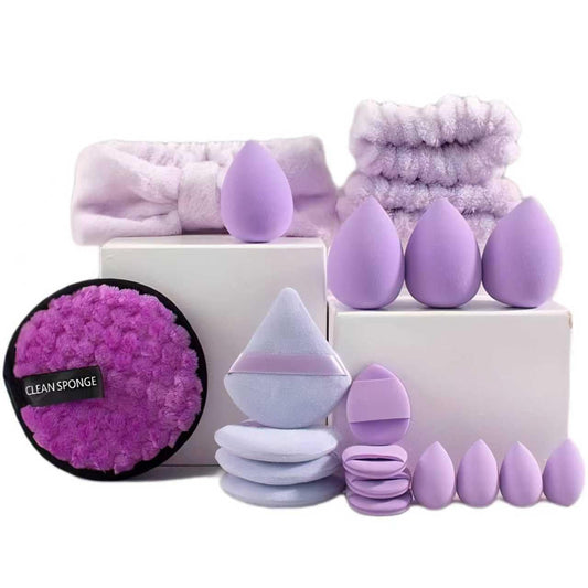 suniya Set de diadema y pulsera para el cuidado de la piel, esponjas de maquillaje, esponjas triangulares suaves para maquillaje, borlas para polvos, regalos para mujeres y adolescentes (morado)