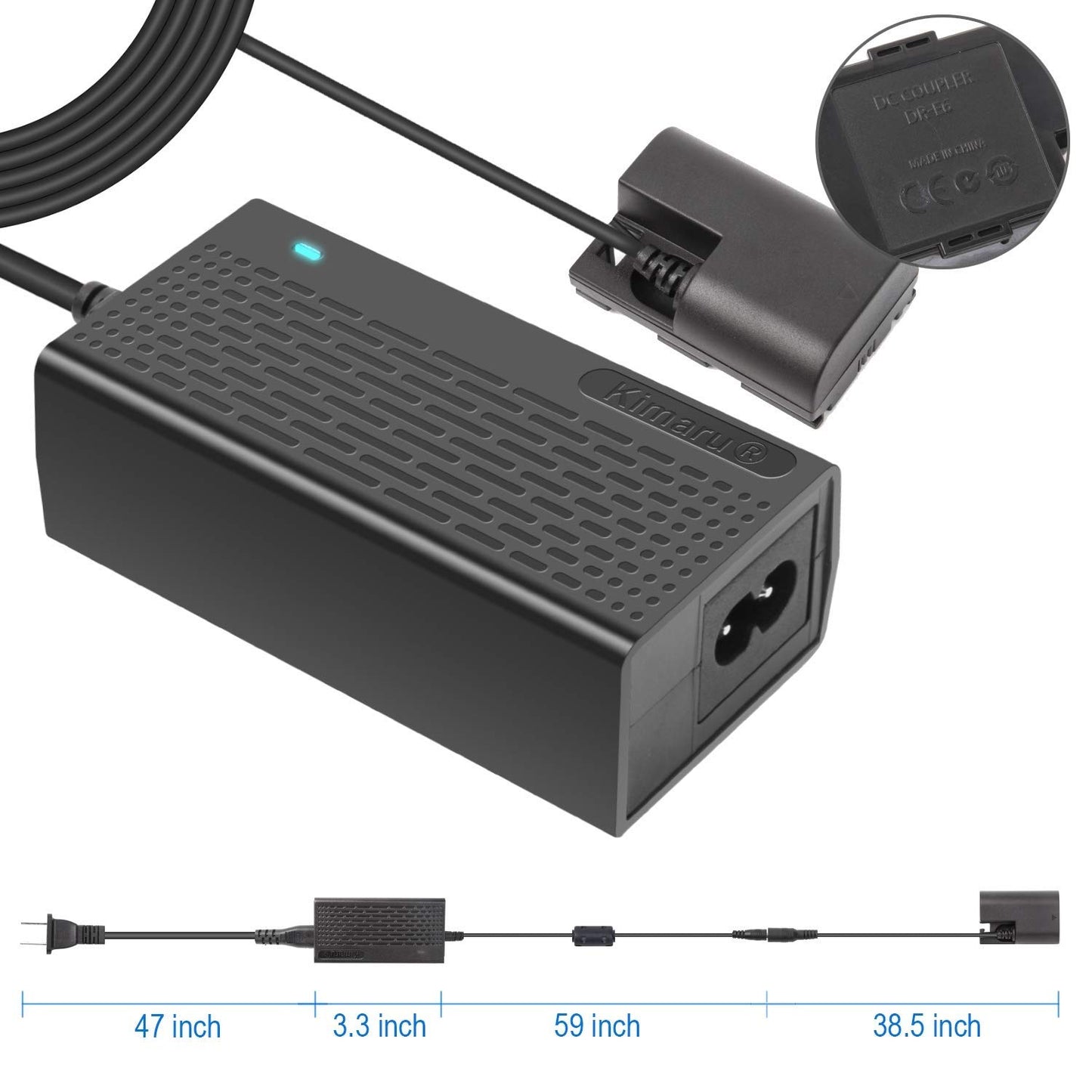 Kimaru ACK-E6 DR-E6 DC Coupler LP-E6 LP-E6N Batería ficticia AC Adaptador de corriente Kit para cámaras Canon EOS R R5 R6 R6II R7, 80D 70D 60D 90D, 5D Mark II III IV, 6D 7D, 6D Mark II, 7D Mark II