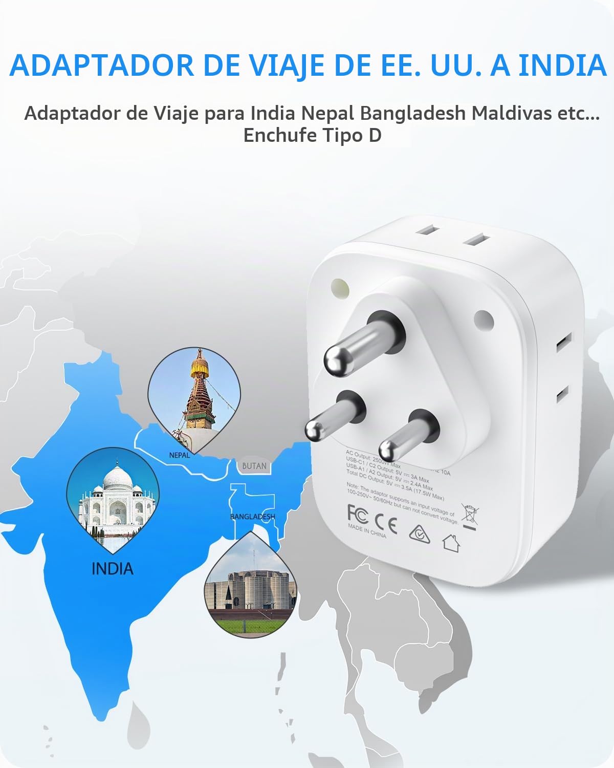 Adaptador de Corriente LENCENT Blanco con 4 Tomas CA