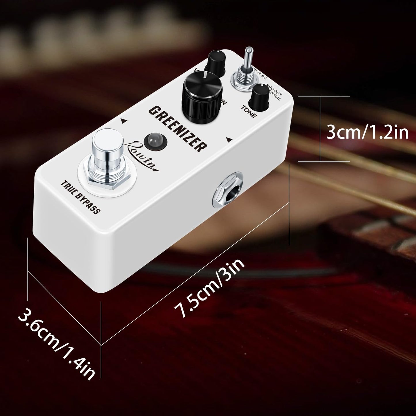 Rowin Overdrive Pedal de efecto guitarra Greenizer Mini pedal analógico tubo Scream Sound True Bypass DC 9V blanco LEF-323